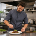 Lightweight Charcoal Band Collar Chef Jacket for Professional Kitchens