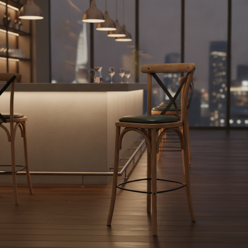 Rubber Wood Bar Chair with Padded Seat 1180mm for Bars & Pubs