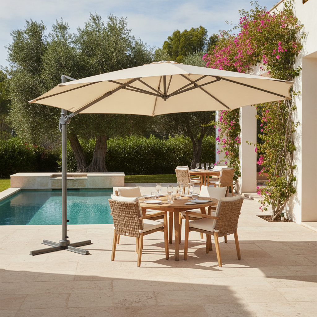 Metal Cream Heavy Duty Parasol 3.5m for Outdoor Spaces