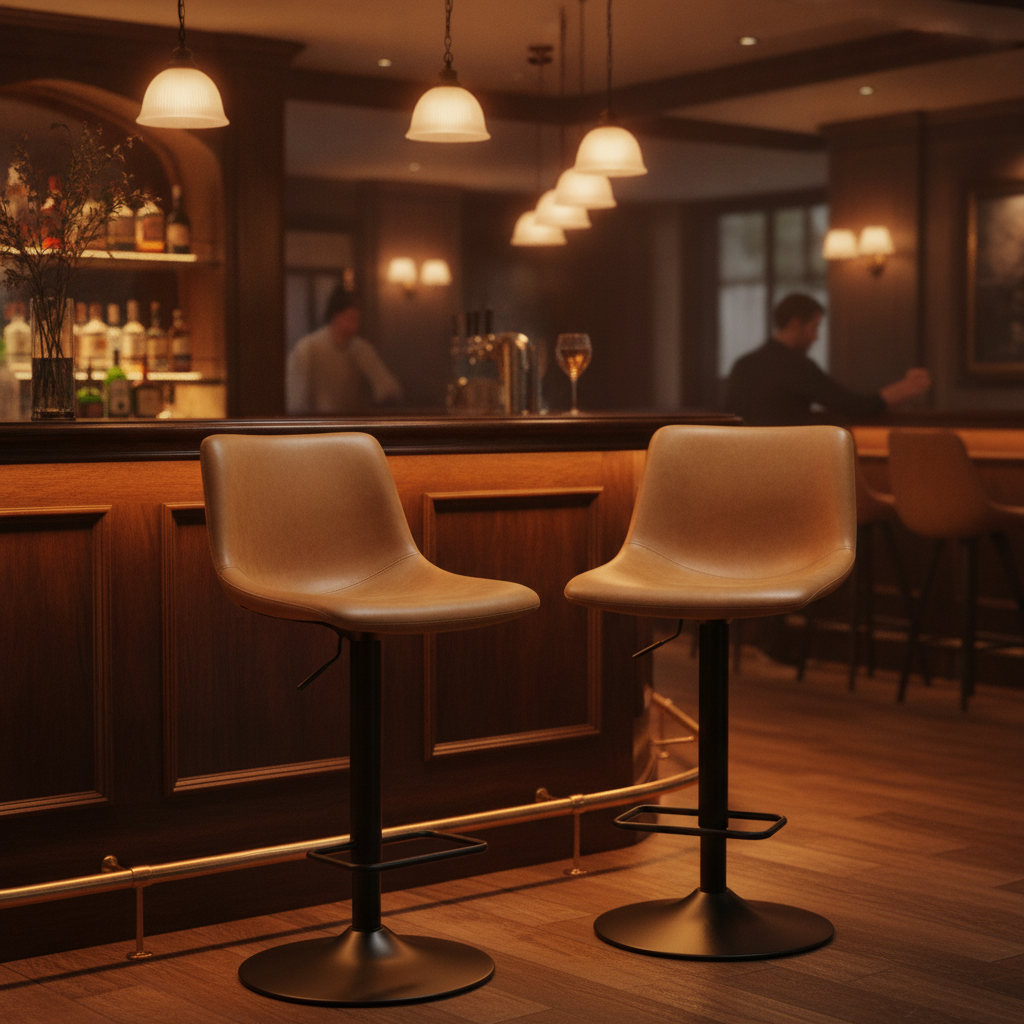 Steel Adjustable Bar Chair with Camel Upholstery 8.3kg for Pubs & Bars (Pack of 2)