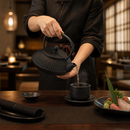 Cast Iron Teapot in Black for Stylish Hot Drink Presentation