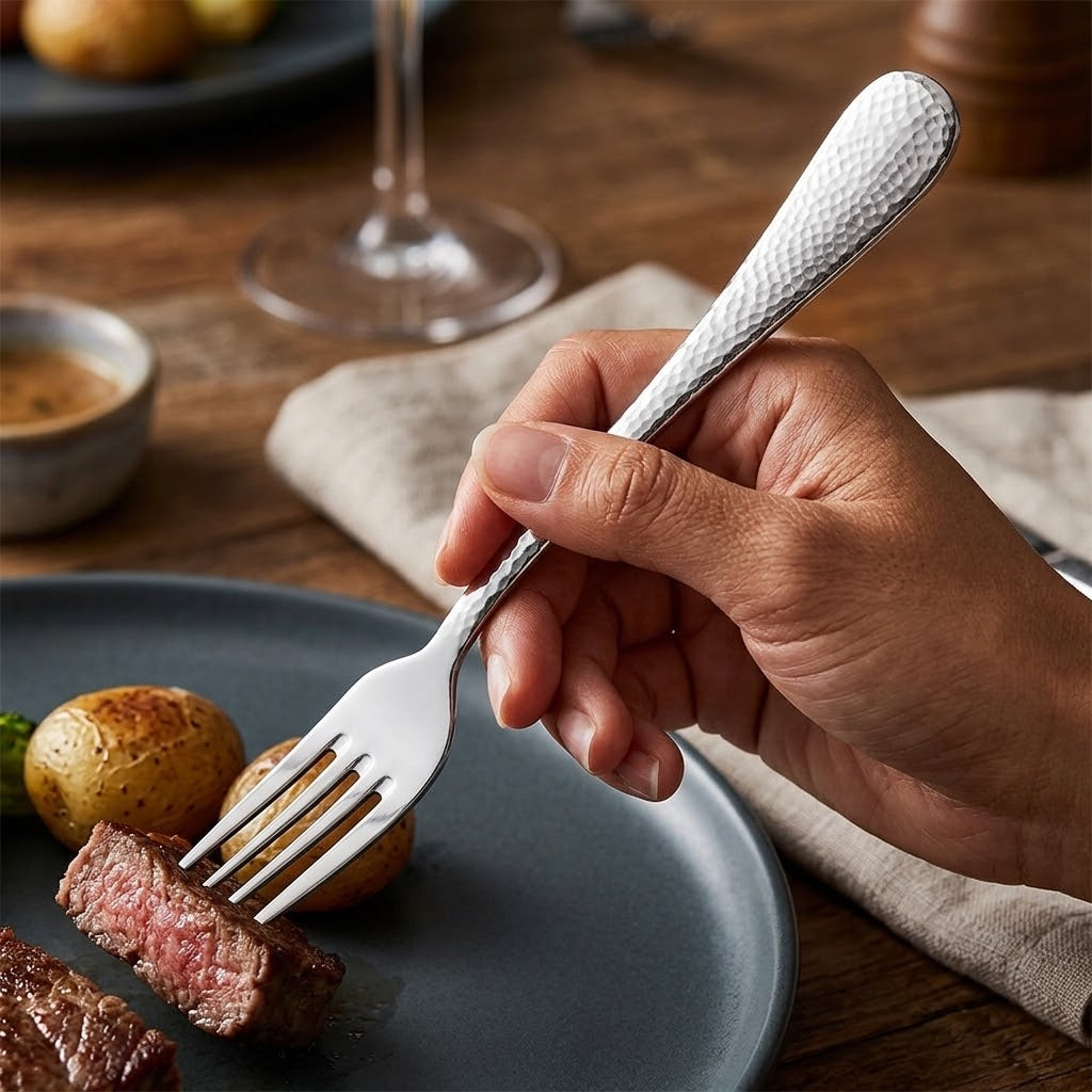 18/10 Stainless Steel Hammered Table Forks for Restaurants (Pack of 12)