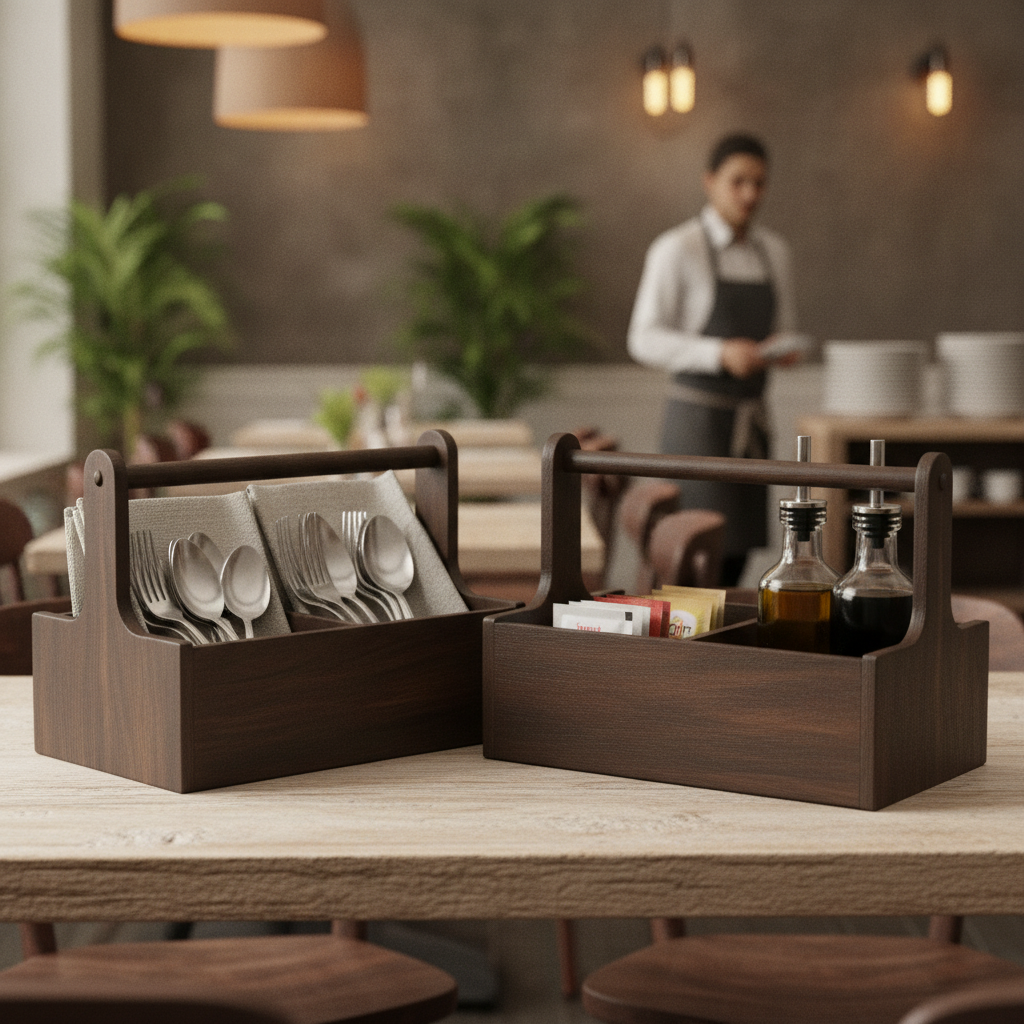 Acacia Wood Large Table Caddy 245x157mm for Cafés & Restaurants (Pack of 2)