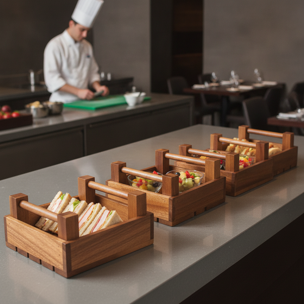 Wood Natural Hardwood Square Crates 200mm for Buffet Service (Pack of 4)