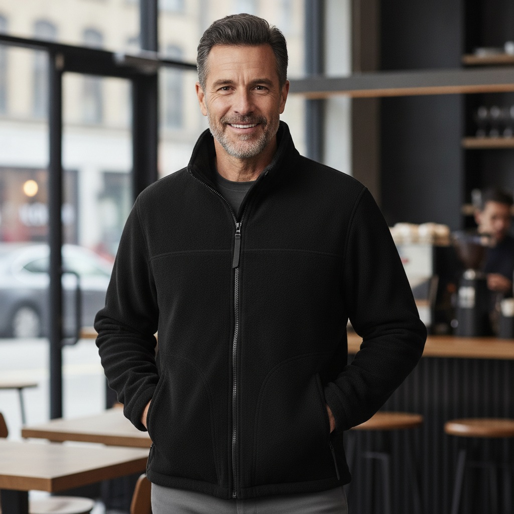 Black Polyester Fleece with Zipped Pockets for Everyday Comfort