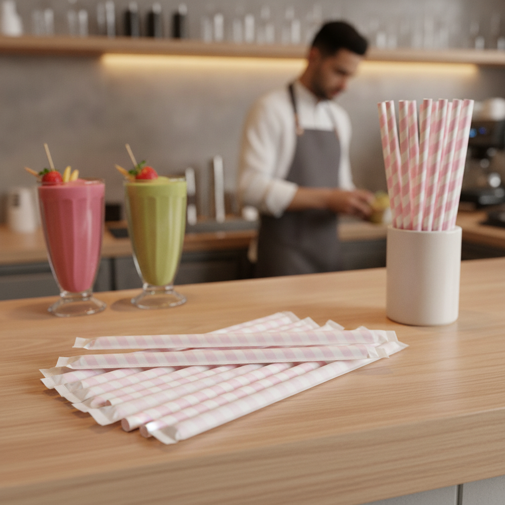 Compostable Paper Smoothie Straws 210mm for Eco-Friendly Drinks (Pack of 250)
