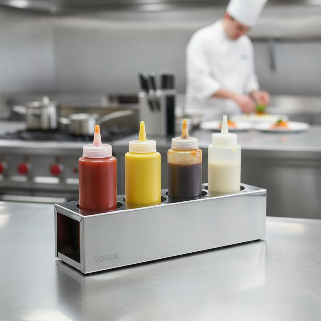 Stainless Steel Squeeze Bottle Holder 100mm for Organised Service