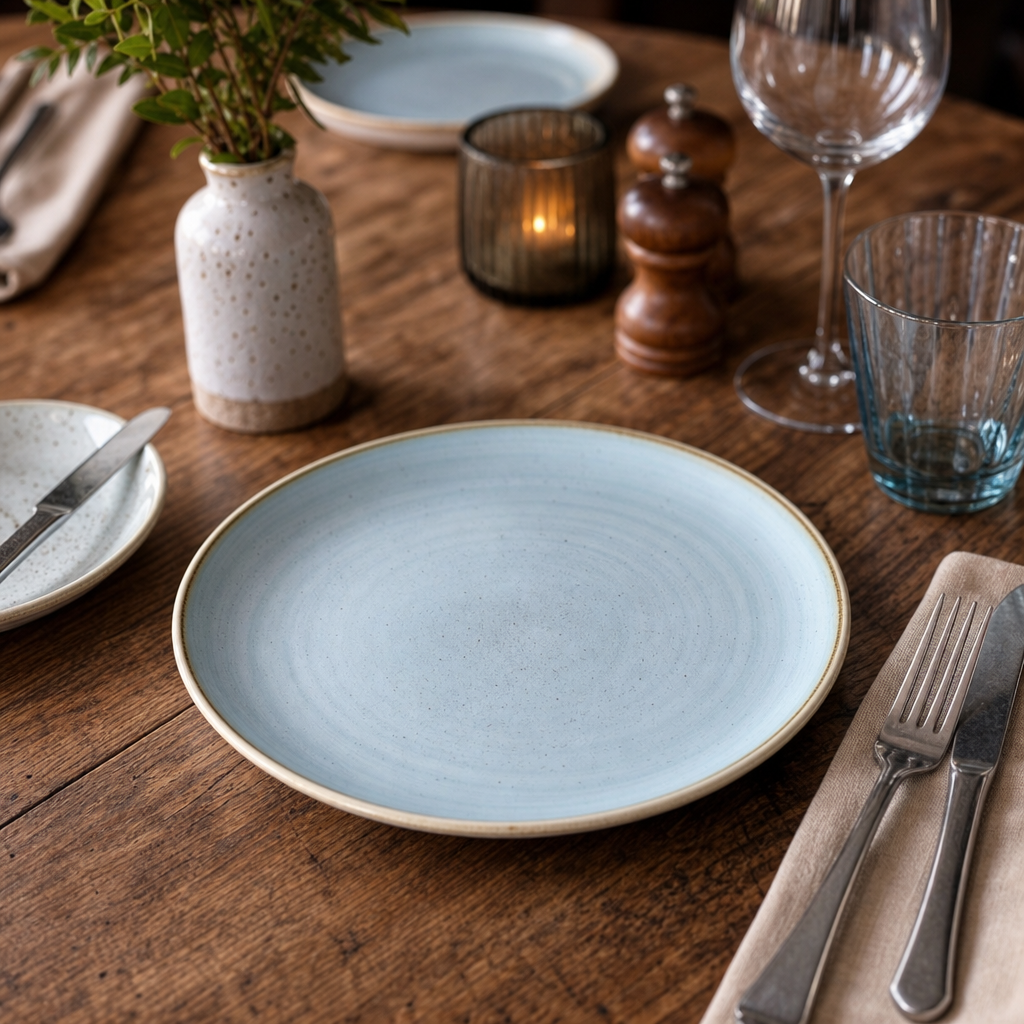 Walled Plates 220mm Duck Egg Blue Vitrified Ceramic for Rustic Table Settings (Pack of 6)
