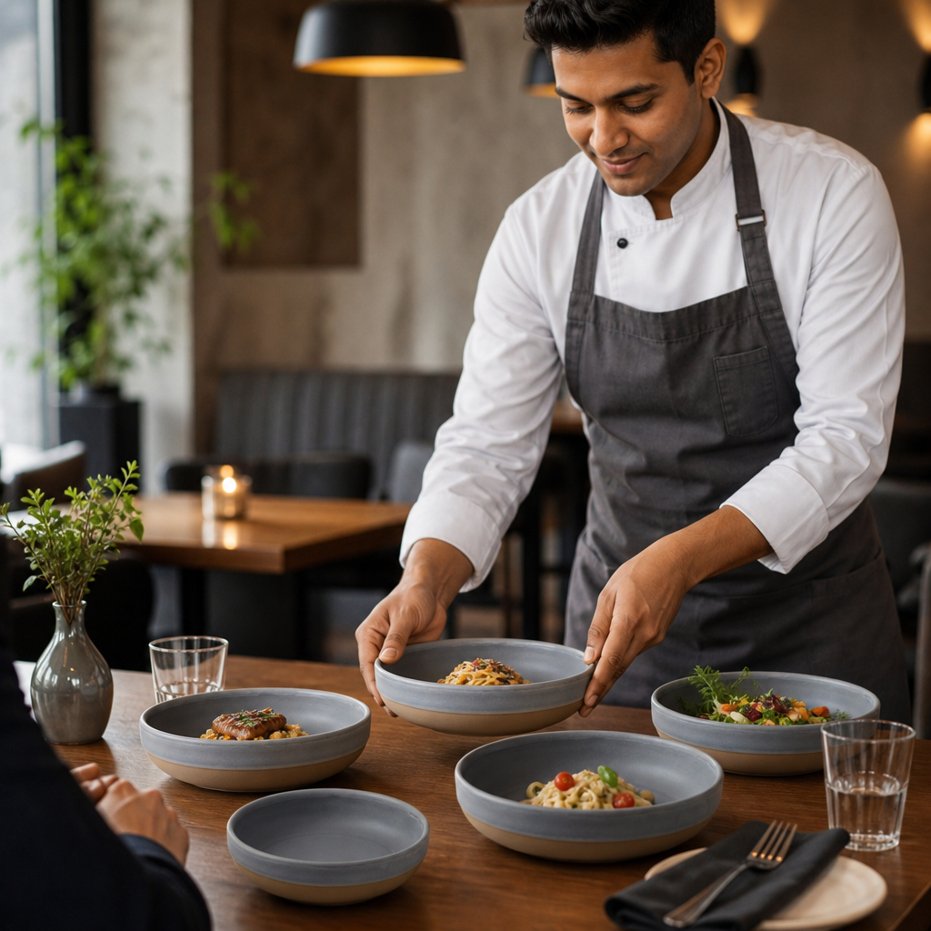 Walled Bowls 850ml Grey Vitrified Stoneware for Dining (Pack of 6)