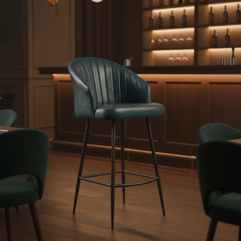 Genuine Leather Bar Stool in Vintage Blue 800x600mm for Indoor Dining