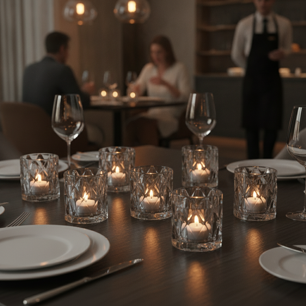 Clear Glass Tealight Holders 70x75mm for Evening Dining (Pack of 6)