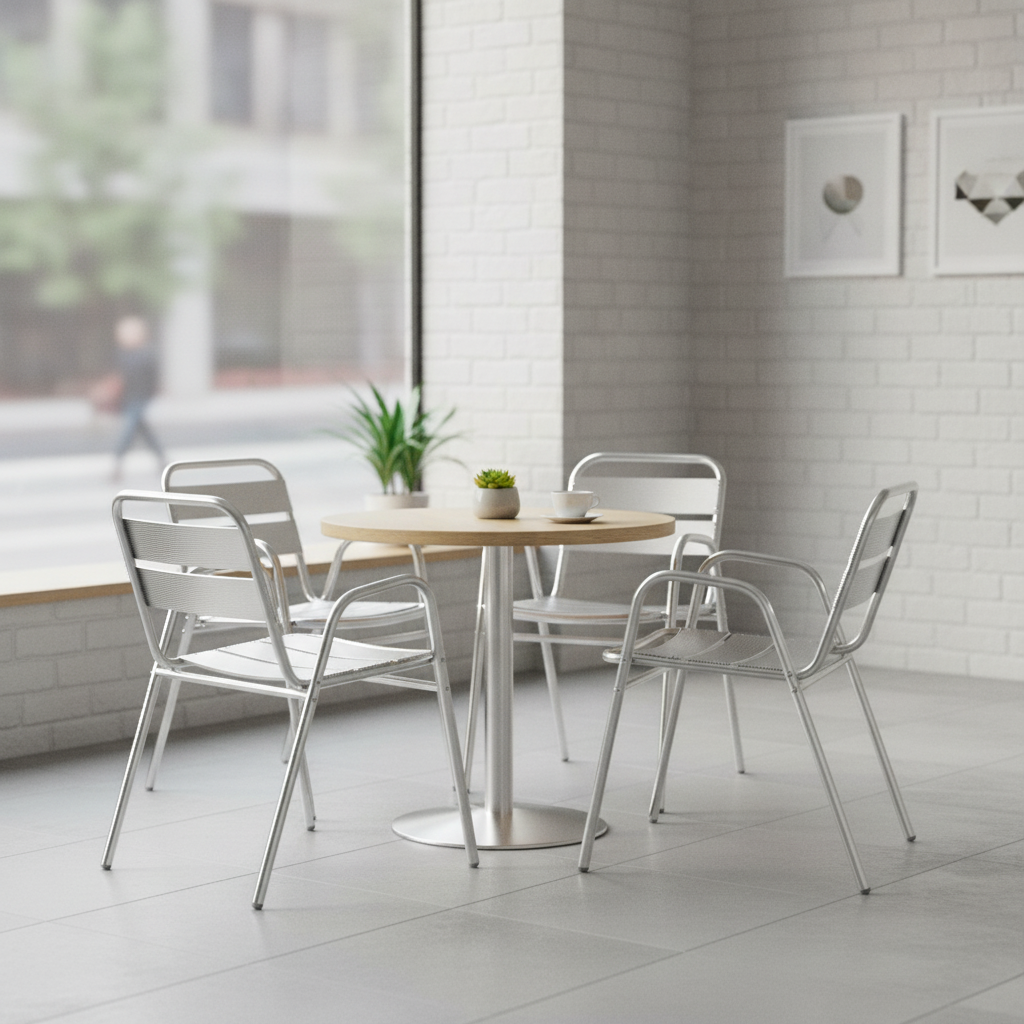 Aluminium Stacking Chairs with Arched Arms 780x600mm for Cafés & Bistros (Pack of 4)