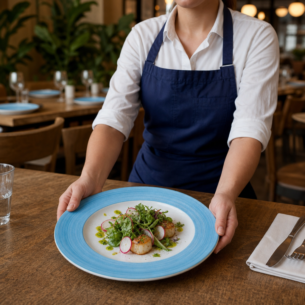 Slimline Plates 270mm Blue Porcelain for Cafés & Restaurants (Pack of 24)