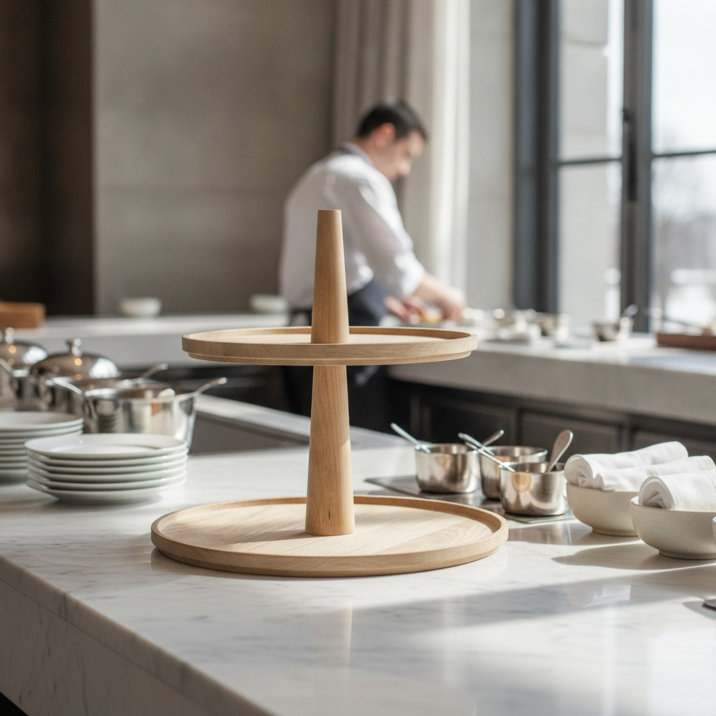 Wooden Two-Tier Display Tray 300mm for Buffet Stations