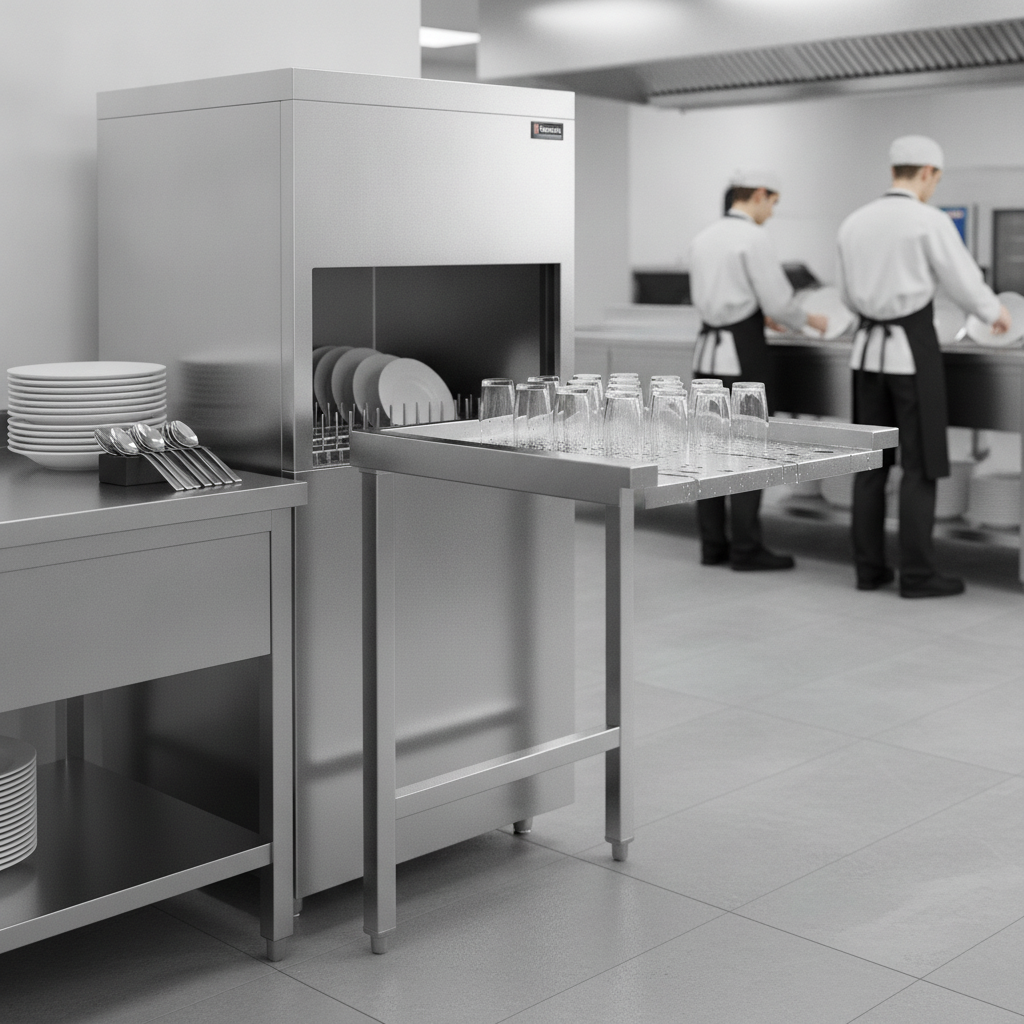 304 Stainless Steel Pass Through Dishwash Table 600mm for Commercial Kitchens