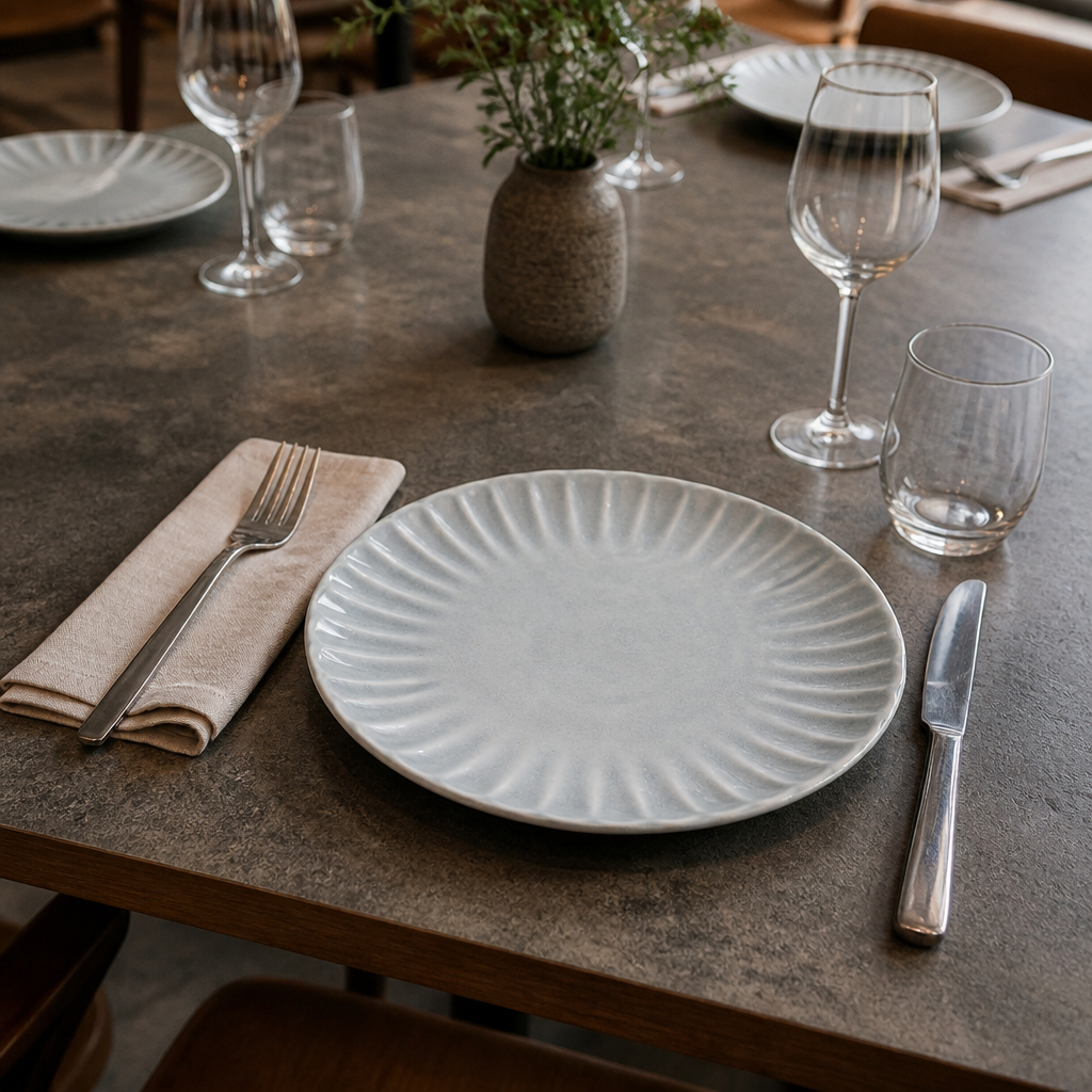 Plates Concrete Grey Porcelain for Casual Dining (Pack of 6)