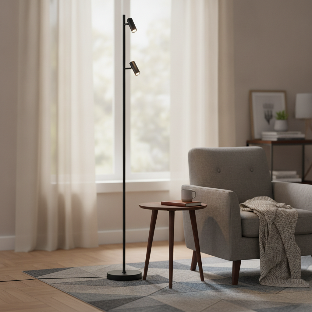 Metal Adjustable Floor Lamp in Black for Living Spaces