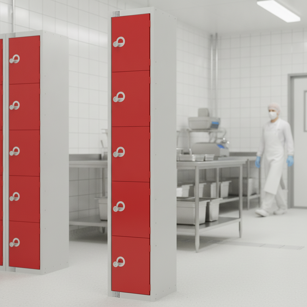Powder Coated Steel Red Lockers 300mm Deep for High Hygiene Areas