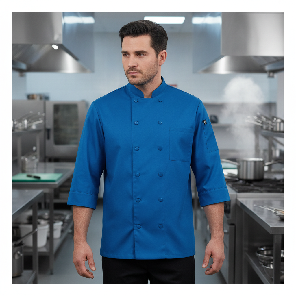 Blue Polycotton Chef Jacket for Professional Kitchens
