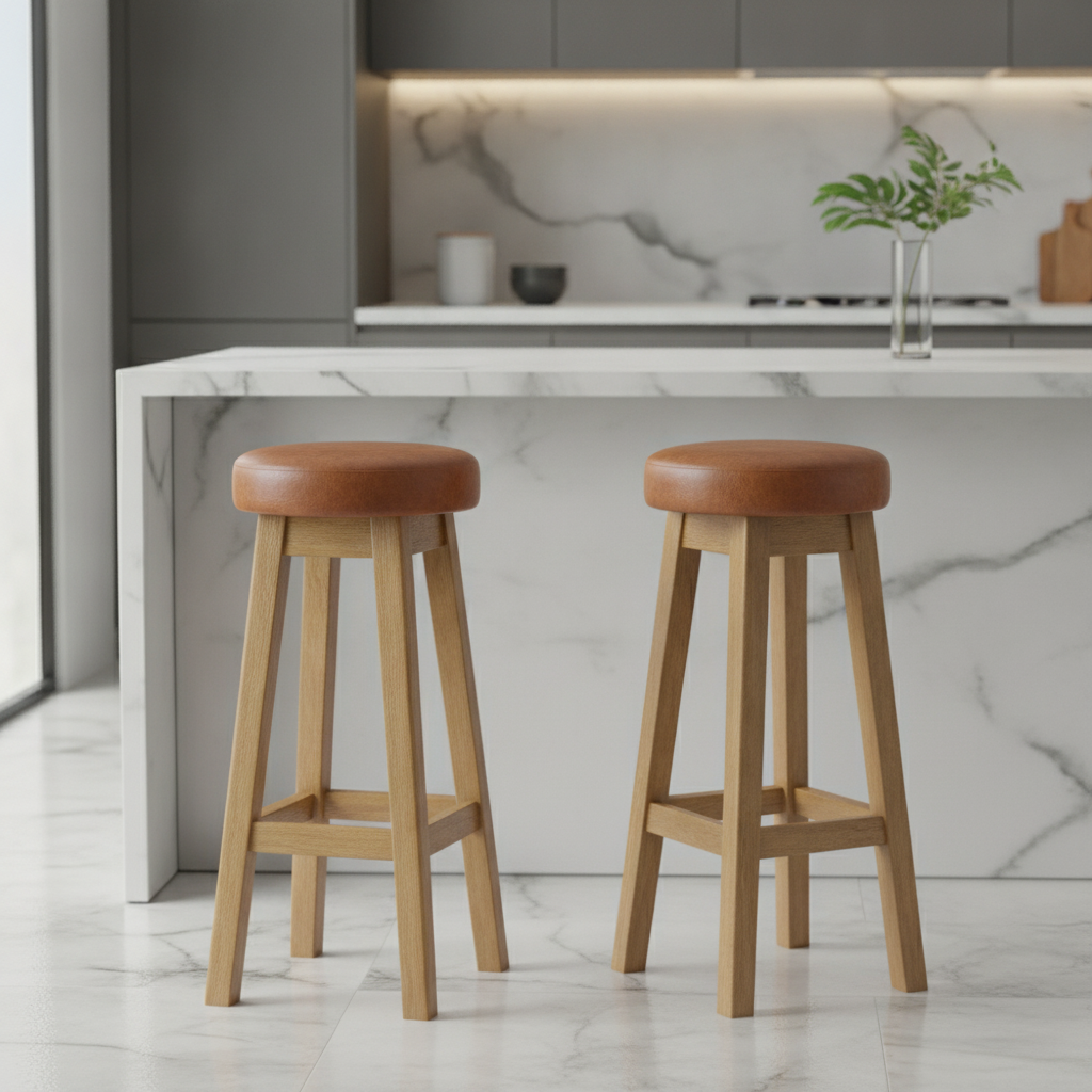 Rubber Wood High Stool with Bison Tan Seat 760x335mm for Dining Spaces (Pack of 2)