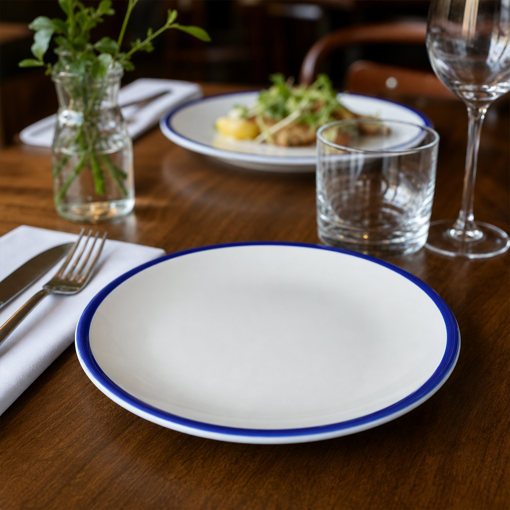 Coupe Plates 217mm Blue Ceramic for Catering & Hospitality (Pack of 12)