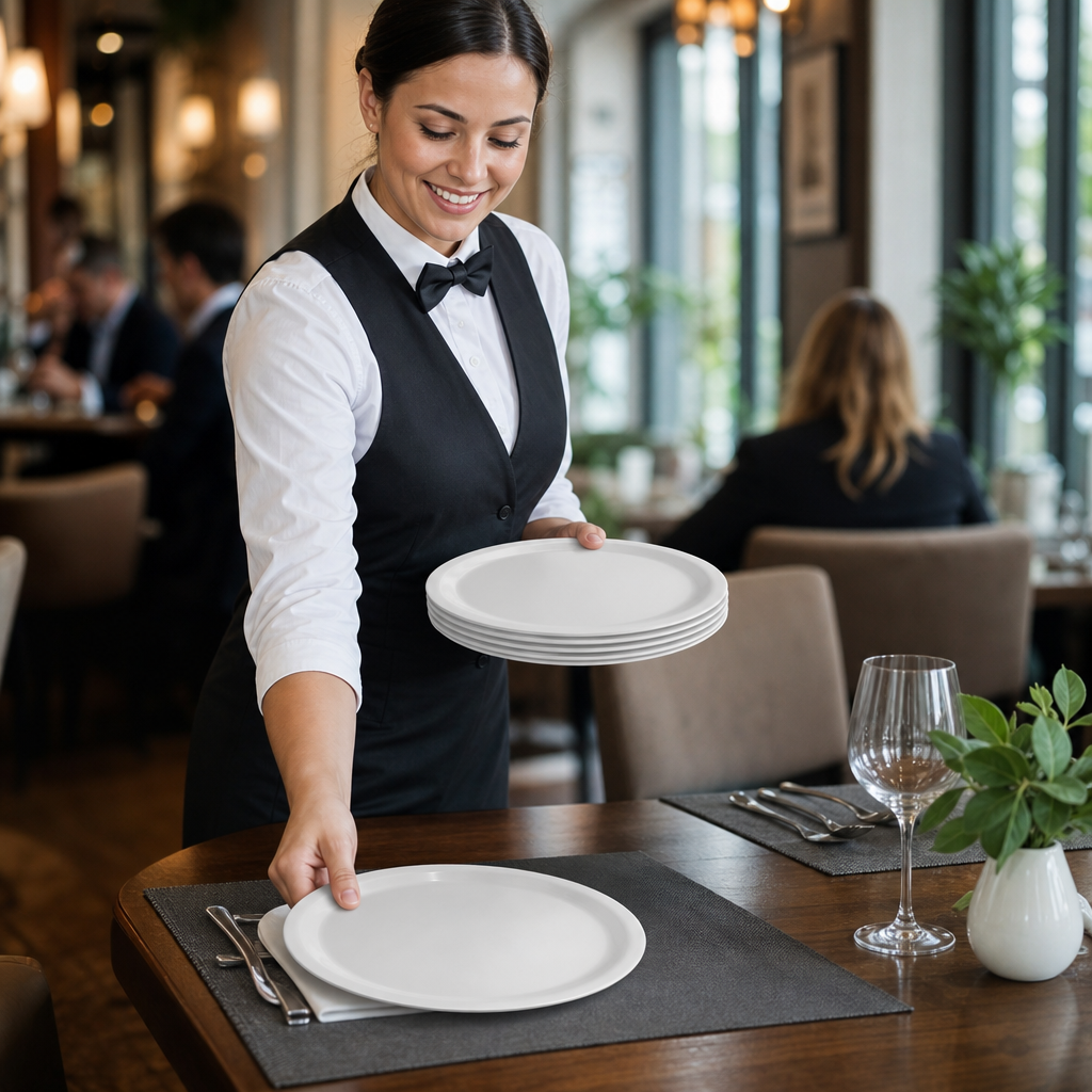 Narrow Rimmed Plates 267mm Melamine for Schools & Nursing Homes (Pack of 12)