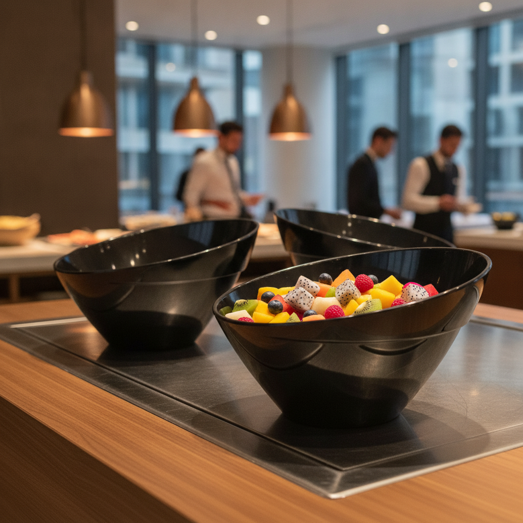 Melamine Black Sloping Bowl 300mm for Buffet Displays