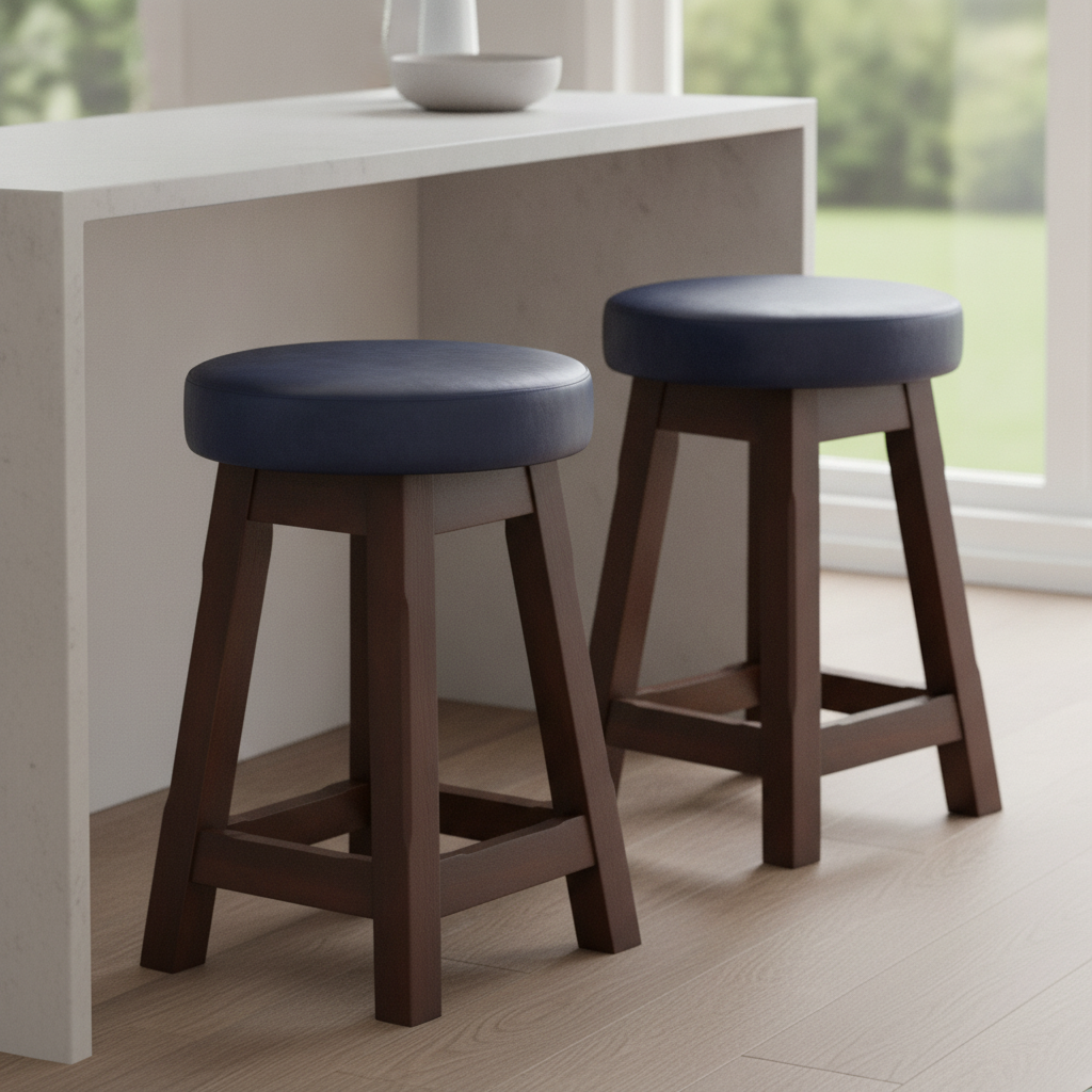 Rubber Wood Low Stools with Deep Padded Seat 475x335mm for Dining Spaces (Pack of 2)
