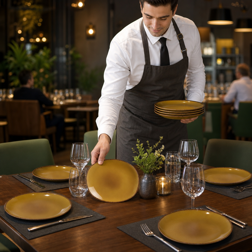 Plates 305mm Mustard Porcelain for Dining Tables (Pack of 12)