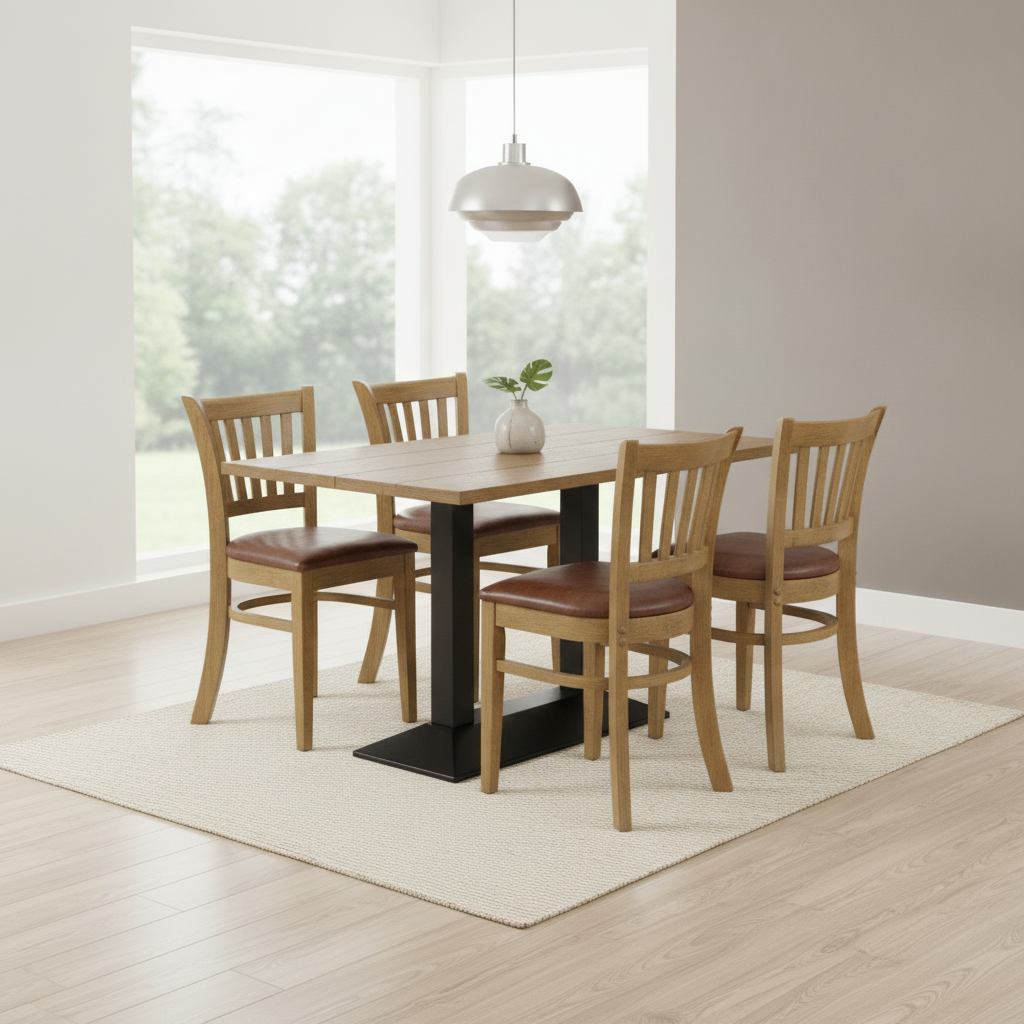 Rubber Wood Dining Table with 4 Chairs 750mm for Home & Office