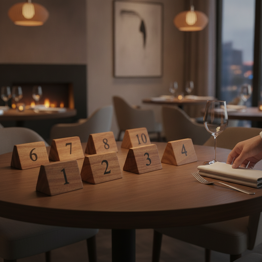 Solid Acacia Wood Table Number Signs for Restaurants (Numbers 1-10)