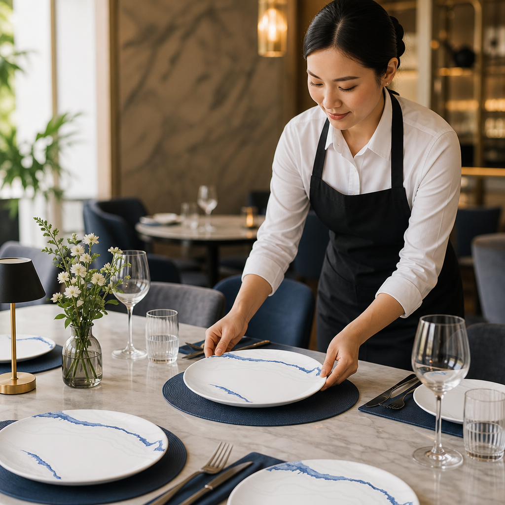 Coupe Plates 217mm Blue Ceramic for Restaurant Table Settings (Pack of 12)