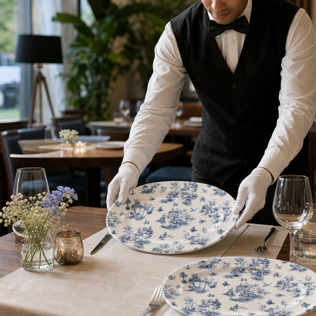 Toile Oval Plates Vitrified Ceramic for Dining (Pack of 6)