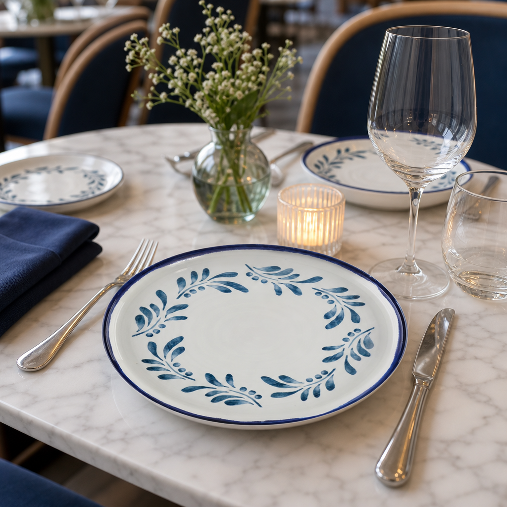 Round Walled Plate 210mm Blue Ceramic for Dining Tables (Pack of 6)
