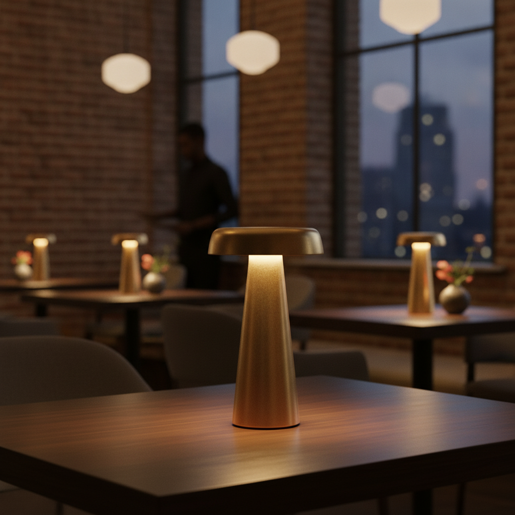 Metal Portable Table Lamp in Brass 140x250mm for Indoor & Outdoor Use