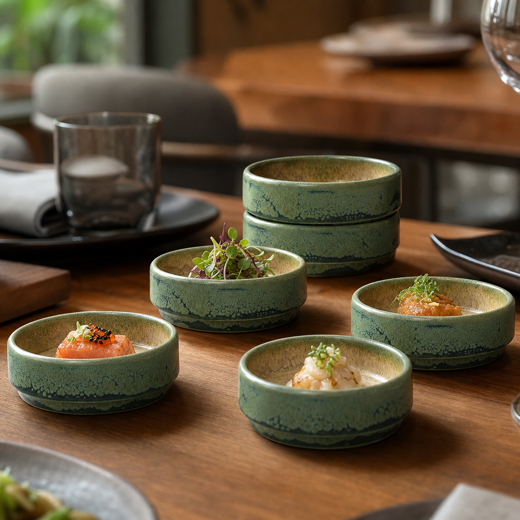 Round Stacking Trays 75mm Green Vitrified Ceramic for Versatile Dining (Pack of 12)