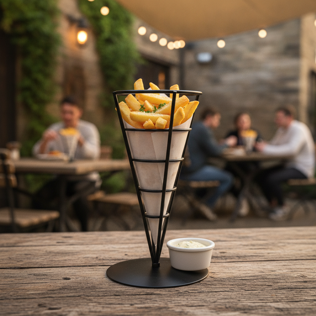Stainless Steel French Fry Cone Black 105x119mm for Pub Garden Dining