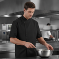 Cotton & Recycled Polyester Black Band Collar Chef Jacket for Professional Kitchens