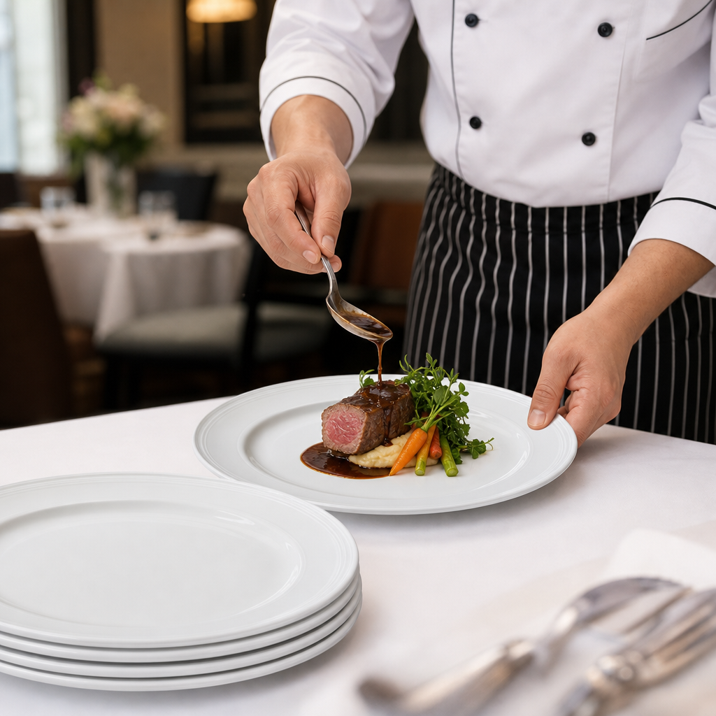 Plates 300mm China for Dining and Catering (Pack of 12)