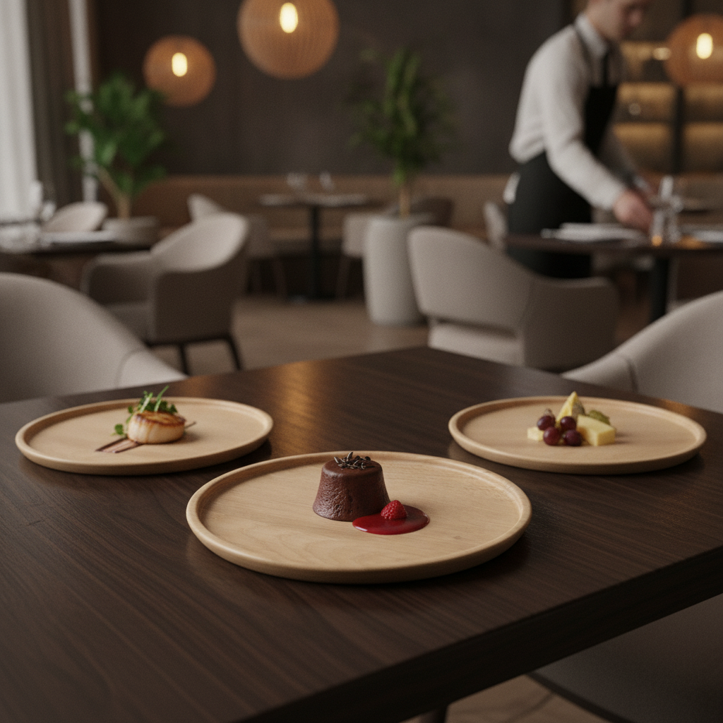 Lacquered Oak Wood Plate 140mm for Catering & Hospitality