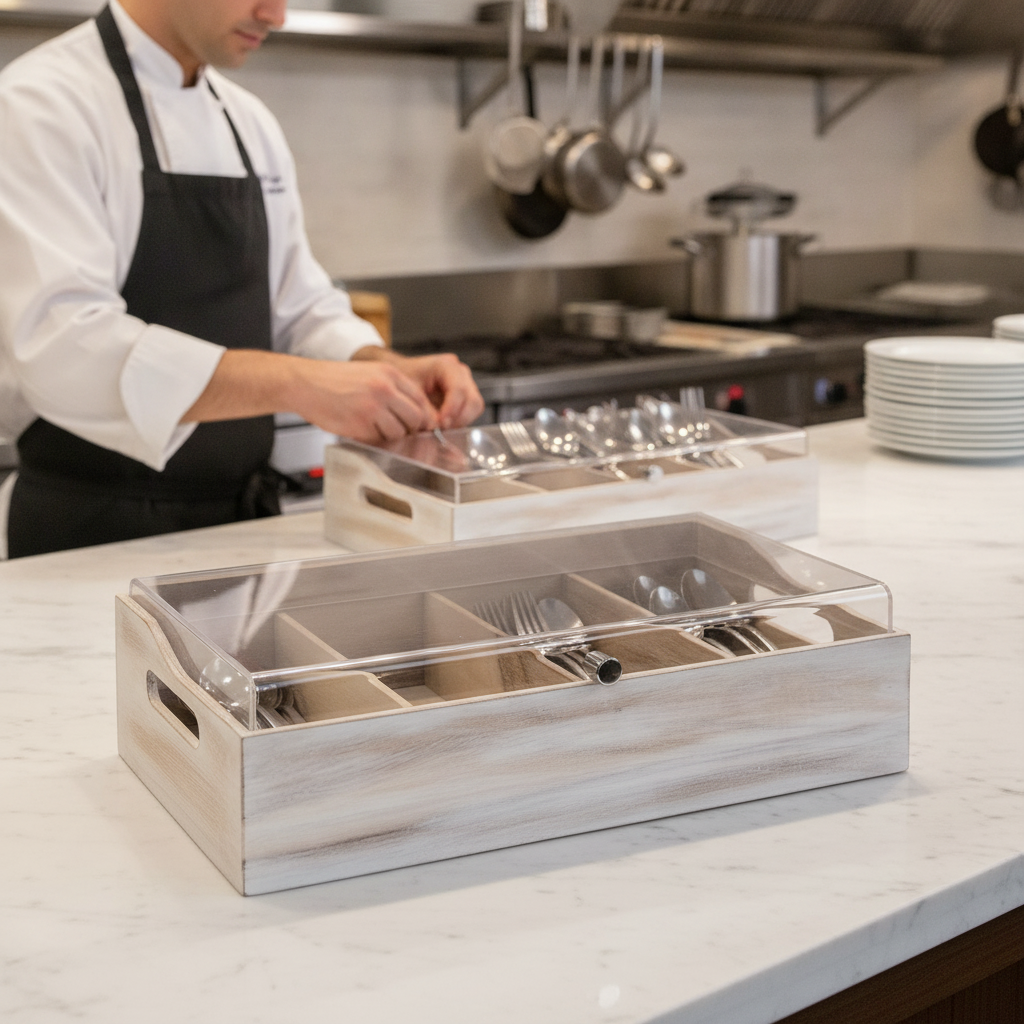 Wooden Cutlery Tray 510mm with Cover for Stylish Storage