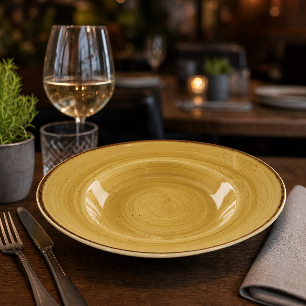 Stonecast Wide Rim Bowl in Mustard Seed Yellow for Catering & Hospitality