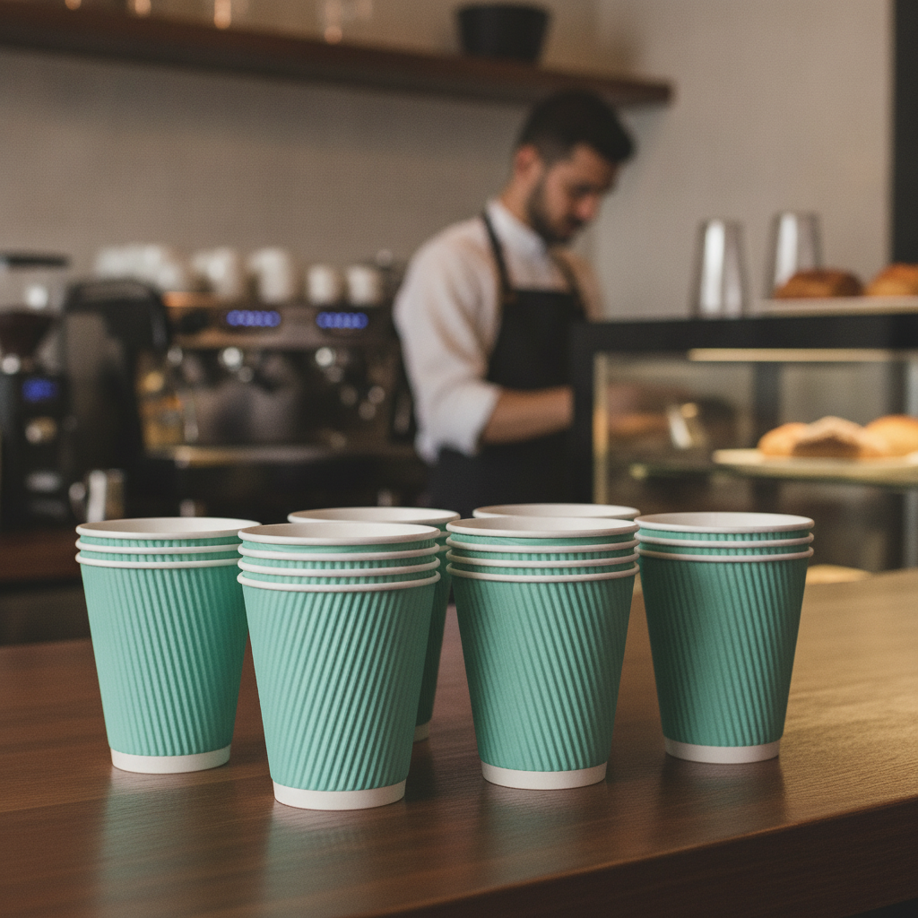 Cardboard Turquoise Ripple Wall Coffee Cups 340ml for Takeaway Services (Pack of 500)