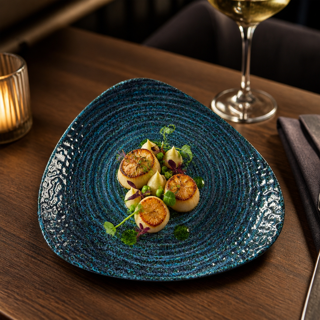 Triangle Plates Blue Vitrified Ceramic for Elegant Dining (Set of 12) (Pack of 12)