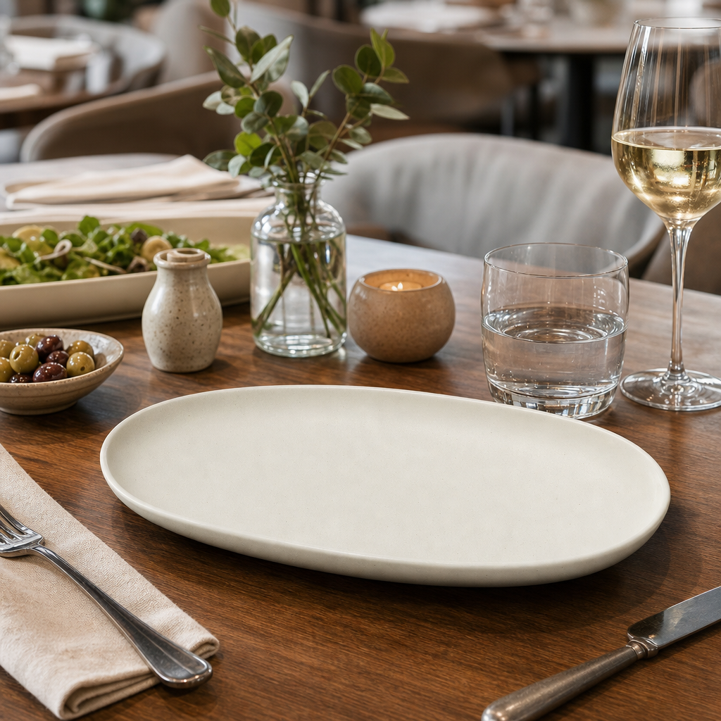 Oval Plates Sand Porcelain for Elegant Table Settings (Pack of 6)