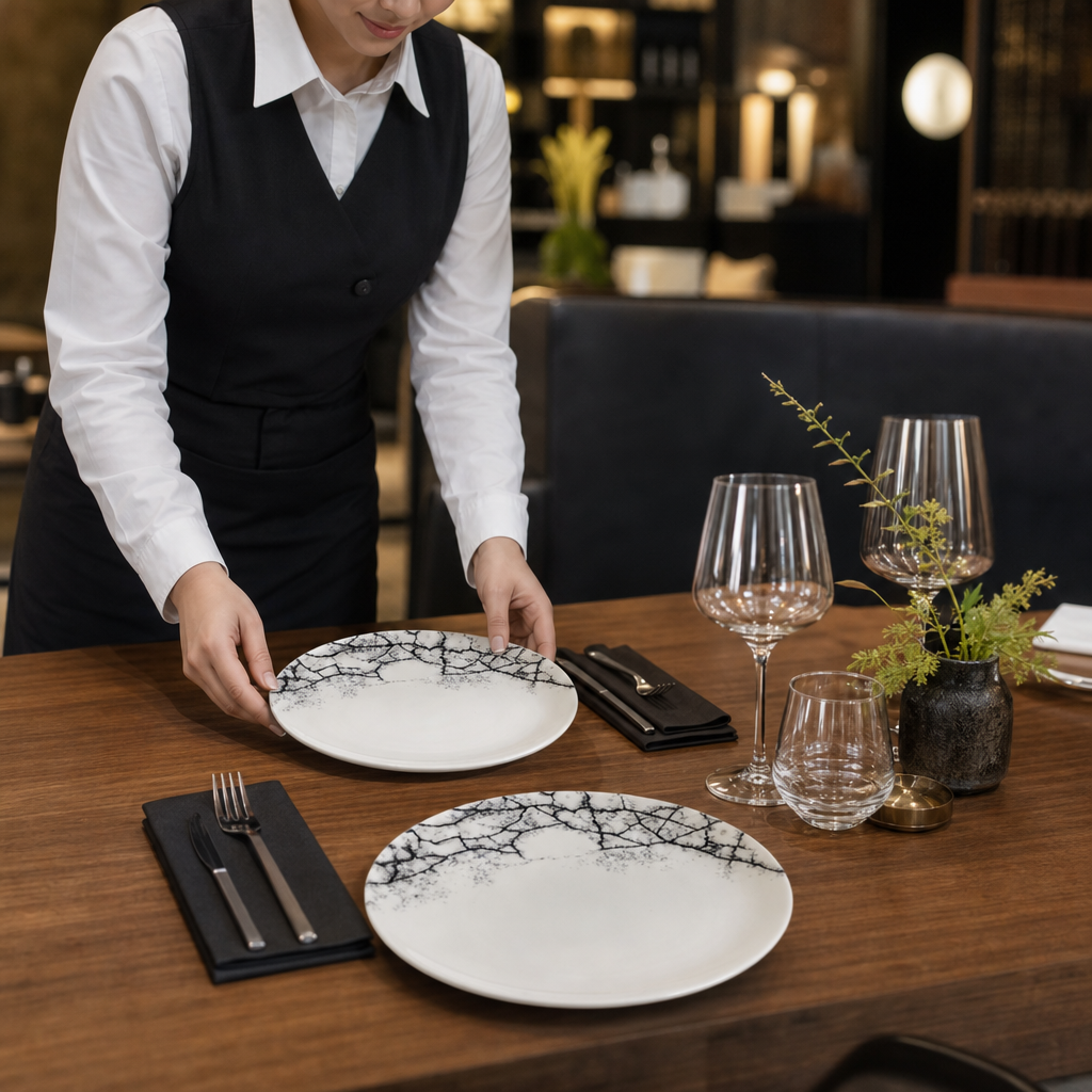 Coupe Plates 165mm Black Vitrified Ceramic for Modern Table Settings (Pack of 12)