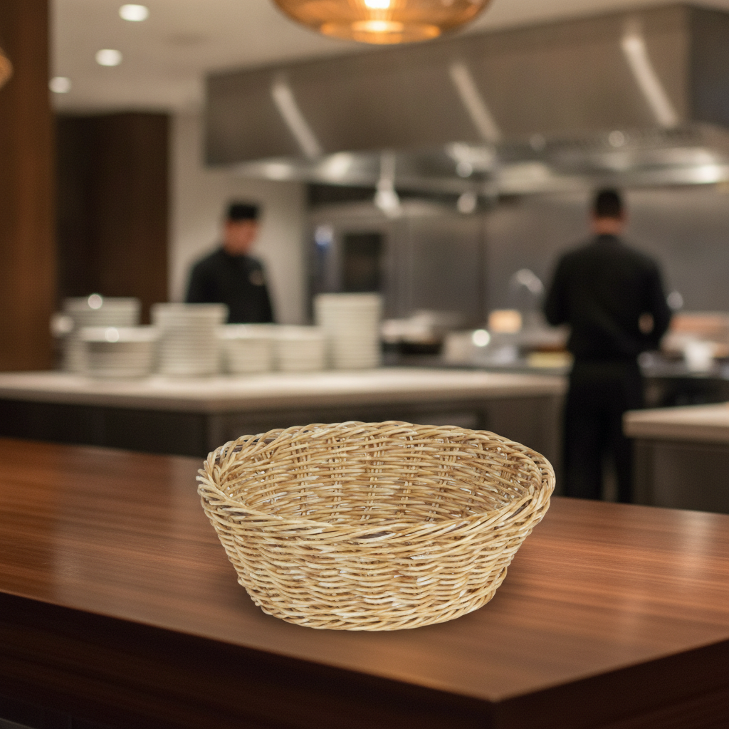 Polyethylene Polywicker Round Serving Basket 220mm for Food Presentation