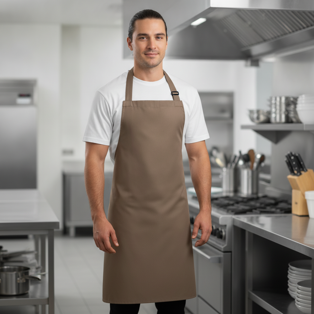 Polycotton Tan Bib Apron for Professional Use