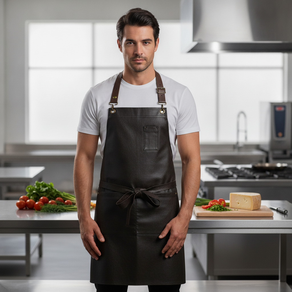 Coated Cotton Denim Bib Apron Black for Modern Venues
