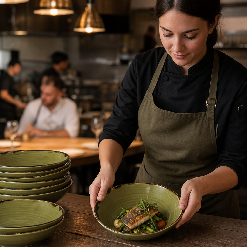 Deep Bowls 200mm Green Porcelain for Restaurants & Cafés (Pack of 6)